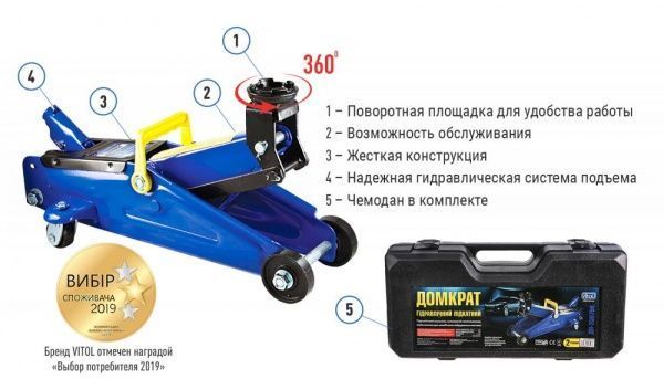 Домкрат гидравлический Vitol 125-300 мм TA82007S 2 т