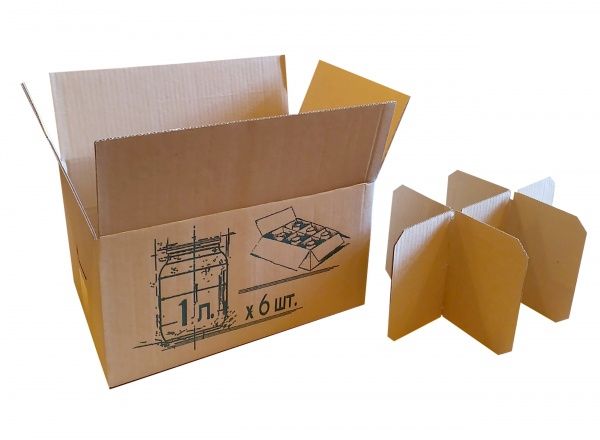 Гофроящик  для 6 банок 1,0 л с комплектом перегородок 325x215x170 мм