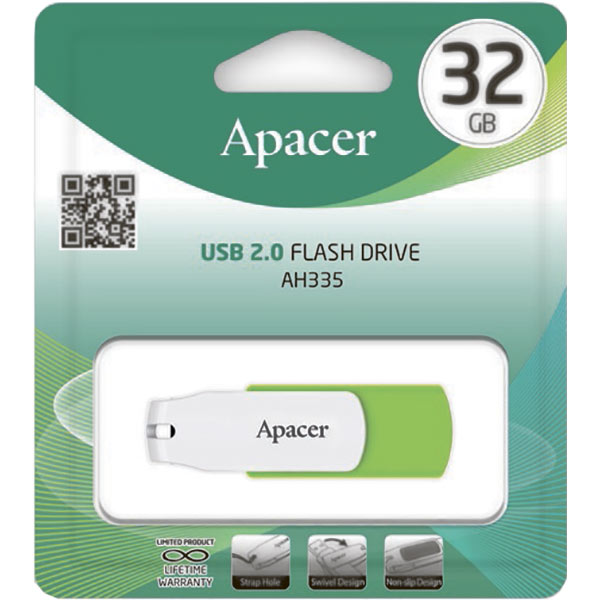 Флеш-память USB Apacer AH335 32 ГБ USB 2.0 green/white (AP32GAH335G-1) 