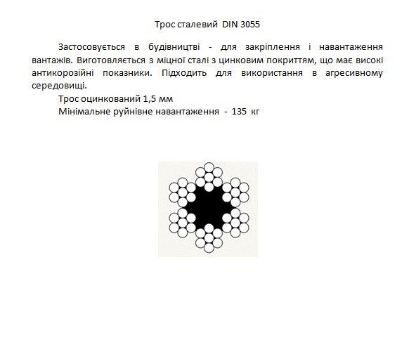 Трос оцинкованный 1,5 мм 10 пог.м. DIN 3055