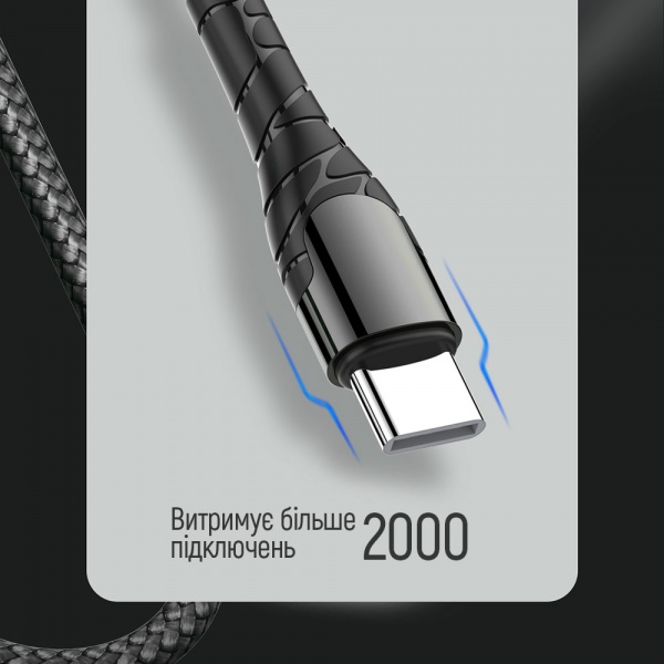 Кабель ColorWay USB Type-C - USB Type-C (PD Fast Charging 65W) 3А 1 м grey (CW-CBPDCC040-GR) 