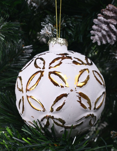 Ялинкова іграшка у формі кулі забілена скляна 10 см 10 мм білий ABT316440