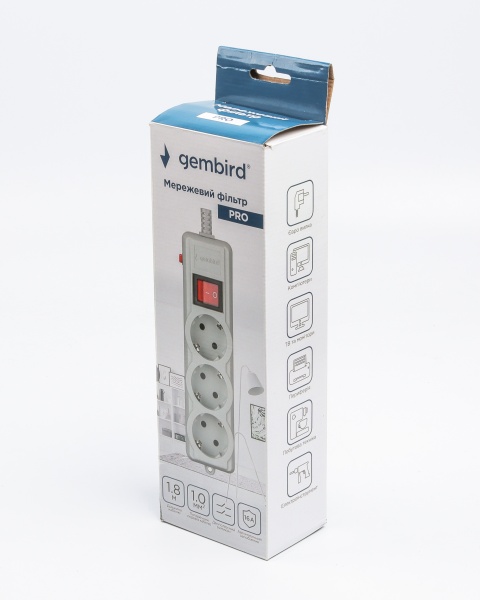 Сетевой фильтр Gembird с заземлением 3 гн. серый 1,8 м SPG3-G-6G-PRO