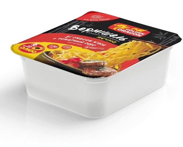 Вермішель GOLDEN DRAGON яєчна зі смаком м'яса з томатним соусом лоток 130 г 