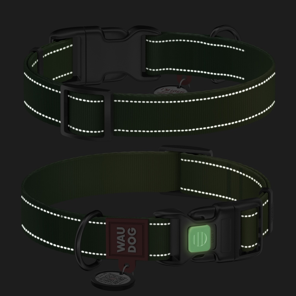 Ошейник Waudog Nylon Mono светоотражающий M салатовый нейлон Ш 20 мм Д 28-40 см