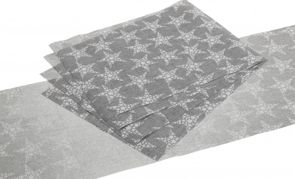 Набір KM скатертина 35х180 см серветка 35х45 см - 4шт Stars grey поліестер сірий KM 