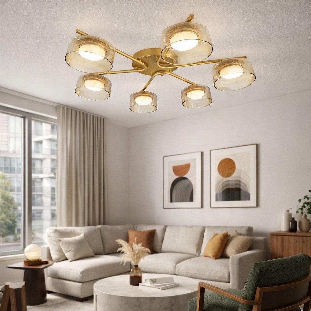 Люстра потолочная LIGHT SET DUSHA MS228 6x12 Вт GX53 золото/янтарь