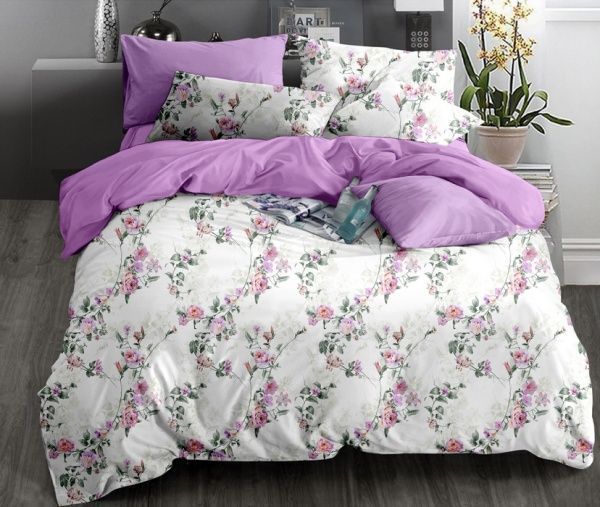 Комплект постельного белья Сиреневые розы семейный сиреневый Word of Dream 