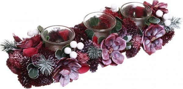 Вінок-свічник з шишками і сухоцвітами на 3 свічки 37х13х7,5 см 