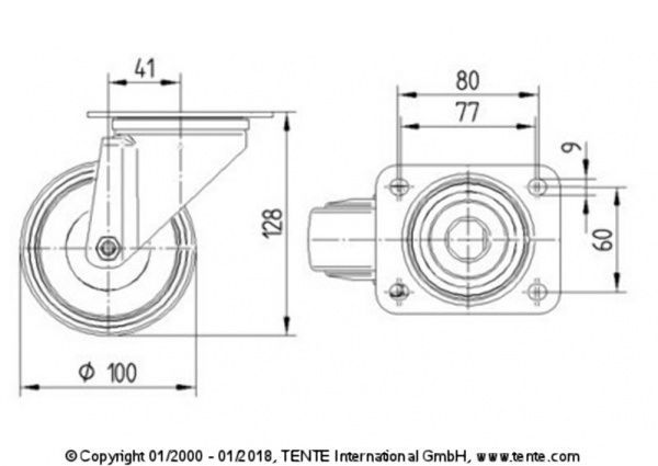 Колесо поворотное 3470 PJP 100 P62 BLUE TENTE 