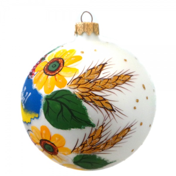 Ялинкова іграшка Слава Україні 80 мм білий матовий К-361-80