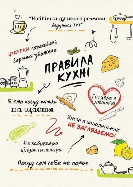 Постер Правила кухни (укр.) белый 27x39 см BrickPrint 