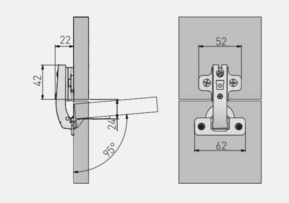 Петля угловая GTV 95° Slide-On без доводчика ZP-KT90H2-BE