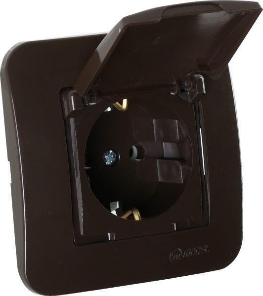 Розетка із заземленням Makel Lillium Natural з кришкою коричневий