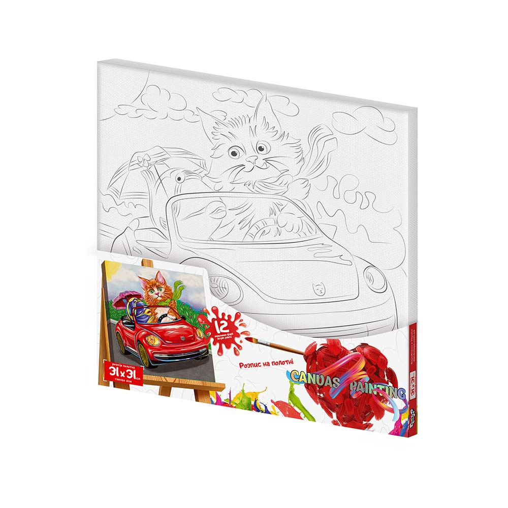 Розпис на полотні Danko Toys Canvas Painting с.7 №10 кіт в автомобілі 31x31 см PX-07-10