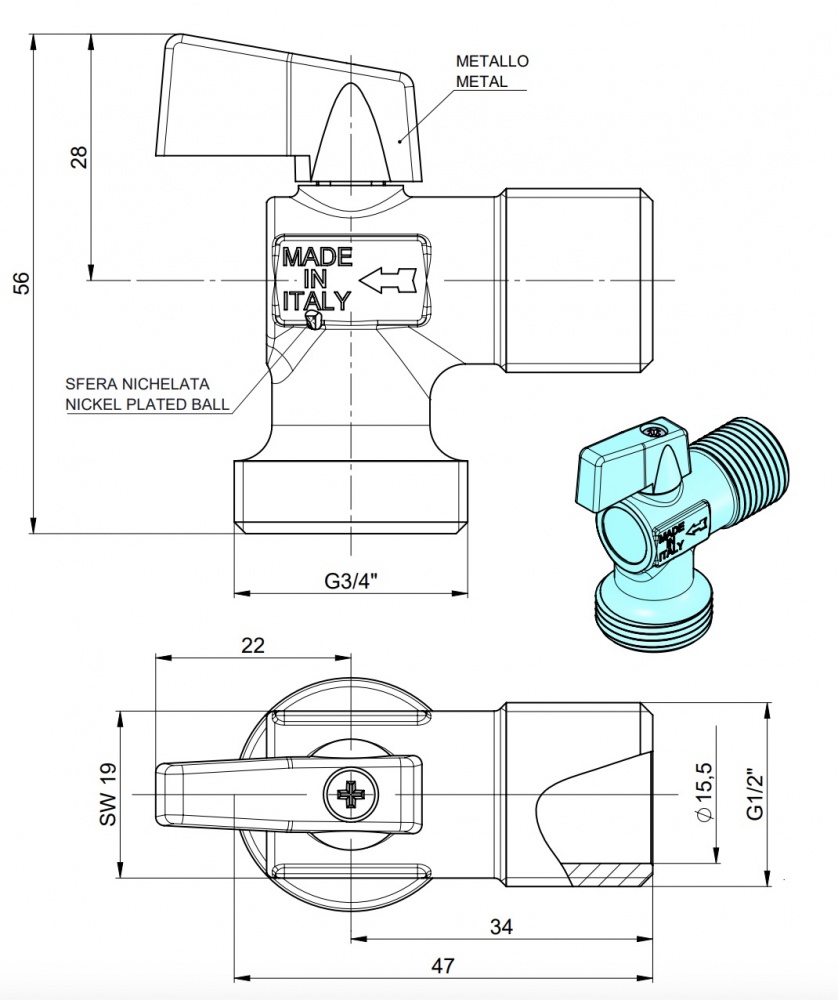 Кран кульовий Rhein для пральної машини 1/2x3/4 з-з 210251500