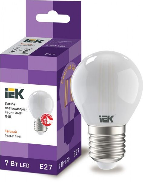Лампа светодиодная IEK FIL G45 7 Вт E27 3000 К 220 В матовая 