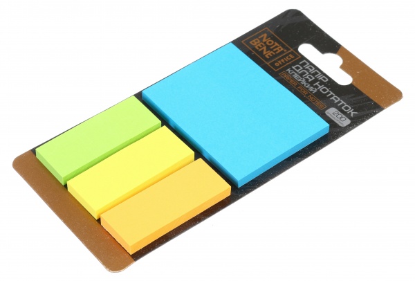 Папір для нотаток клейкий 65х50/20х50 мм 200 аркушів різнокольоровий Nota Bene