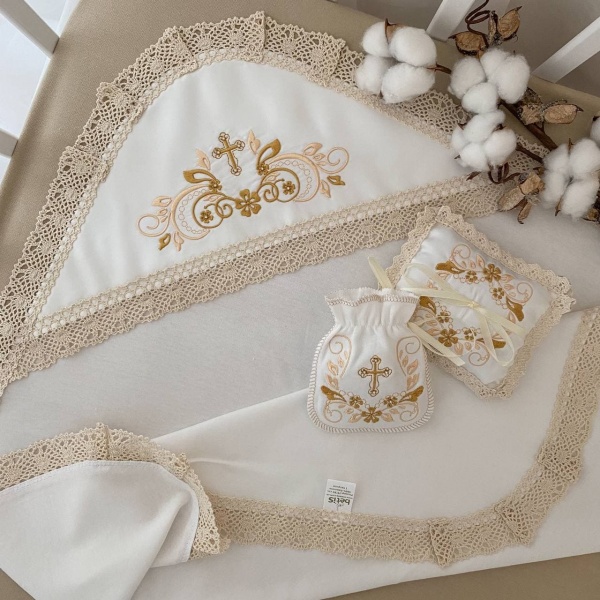 Комплект для хрещення Бетіс Скарбничка янгола 75x80 білий із золотим 27681546 
