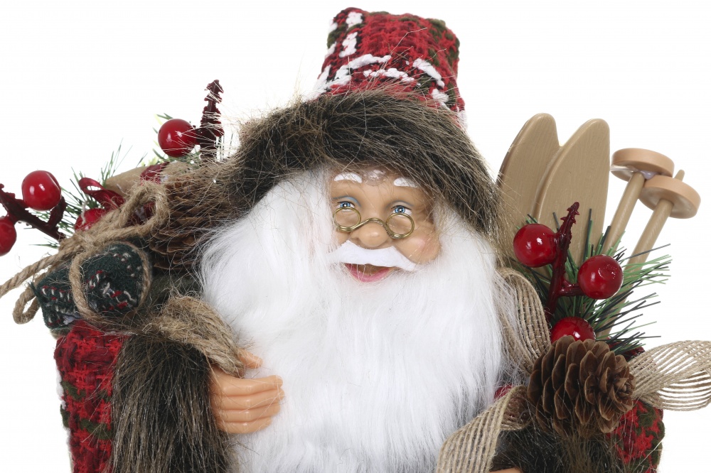 Декоративная новогодняя фигура Санта лесной с мешочком красно-зеленый 30 см