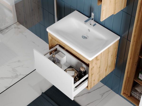 Тумба підвісна ЮВЕНТА Тумба Malta - 65 білий з умивальником Soft-65