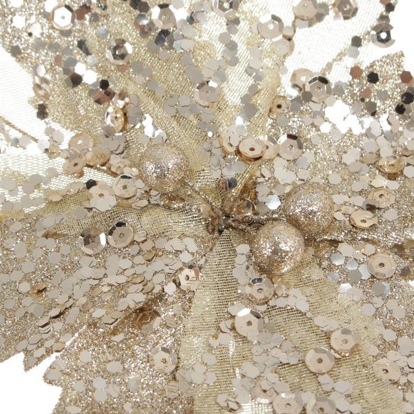 Декорація новорічна Пуансетія з паєтками 20 см