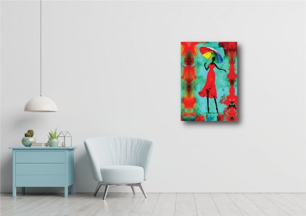 Декор настінний Дівчина з парасолькою 59,4x42 см різнокольоровий 