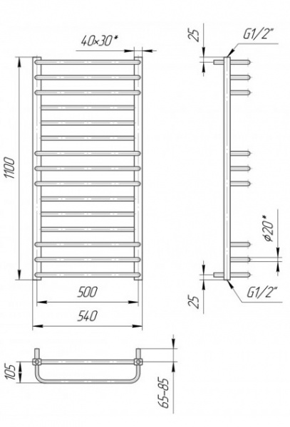 Рушникосушарка водяна Mario Преміум Люкс 1100x540/500