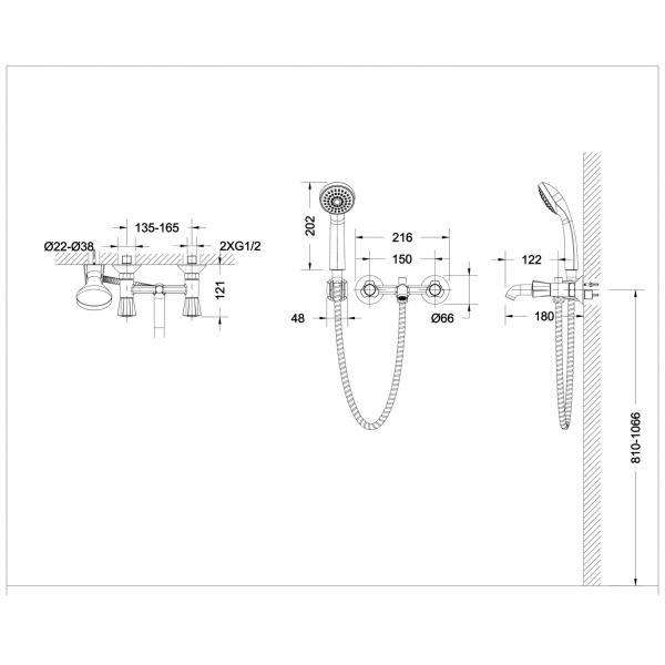 Смеситель для ванны Bravat Duo F6133186CP-B