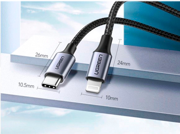 Кабель UGREEN US304 USB-C to Lightning M/M Cable Aluminum Shell Braided 1 м black (60759) 
