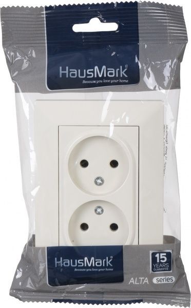 Розетка кінцева подвійна без заземлення HausMark Alta без шторок без кришки крем SNG-SCP.SQ20MG21WTG-C