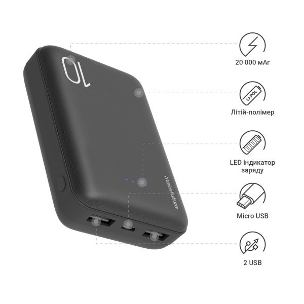 Универсальная мобильная батарея MakeFuture 10000 mAh (MPB-101BK) Black 
