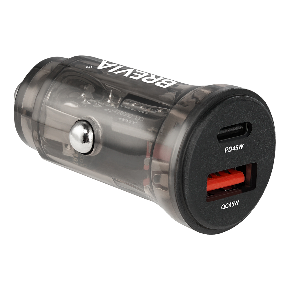 Автомобільний зарядний пристрій Brevia ePower DualCharge 45W 1xUSB-C+1xUSB-A, transparent black