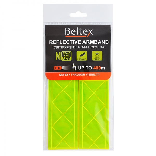 Пов'язка нарукавна світловідбивна Beltex M-size 35-40 см жовта