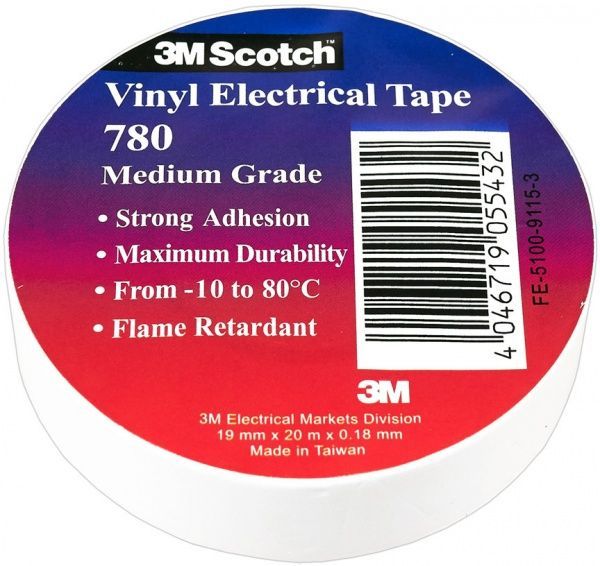 Изолента 3M 19 мм 20 м белая ПВХ