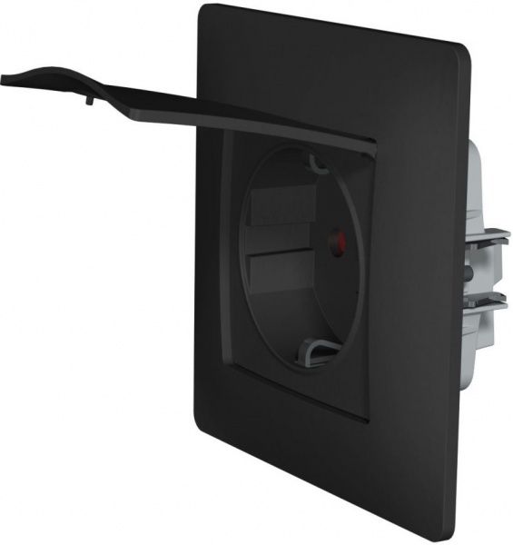 Розетка с заземлением Plank Electrotechnic Classic/Nordic Soft-Touch со шторками с крышкой антрацит PLK0551241