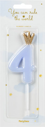 Свеча для торта Partydeco цифра 4 пастель голубая 9,5 см (SCU6-4-001J)