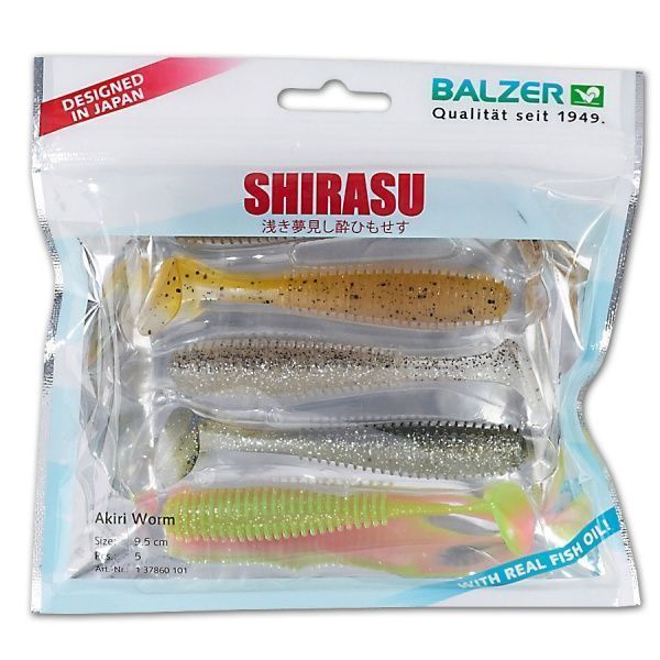 Приманки для ловлі риби Balzer 95 мм 5 шт. силікон Shirasu Akiri Worm Color Mix 1 їстівний