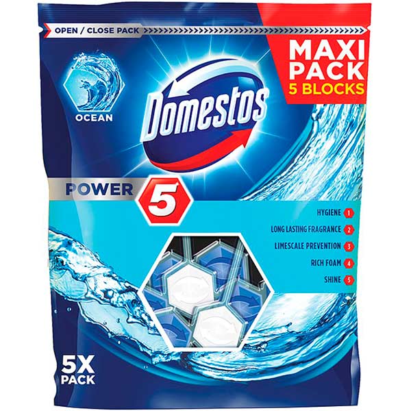 Туалетный блок Domestos Power 5 Maxi Pack Свежесть океана 5 шт. 