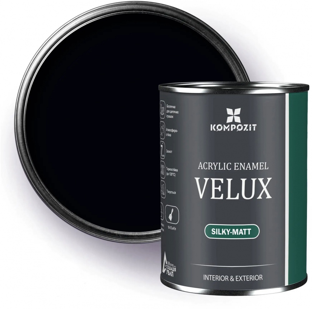 Емаль акрилова Kompozit VELUX 150 черная шовковистий мат 0,75л
