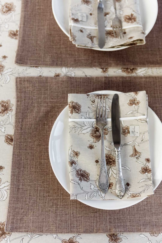 Серветка декоративна Прованс Сappuccino з кантом Квіти 35x45 см