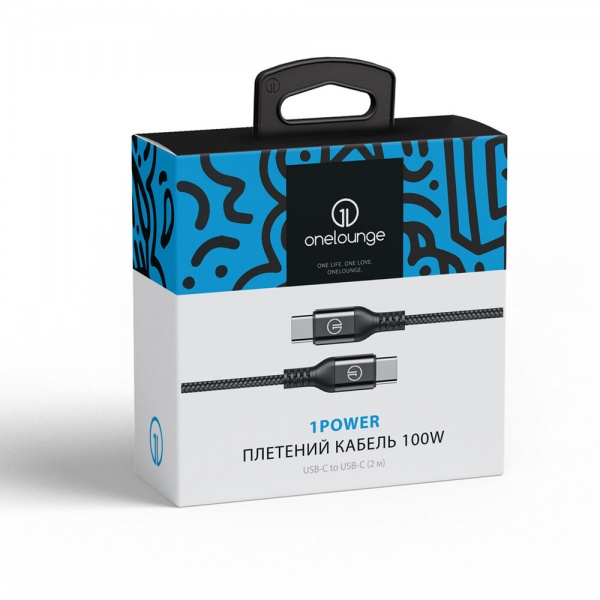 Кабель OneLounge 1Power USB-C to USB-C 100W 2 м black (14124) 
