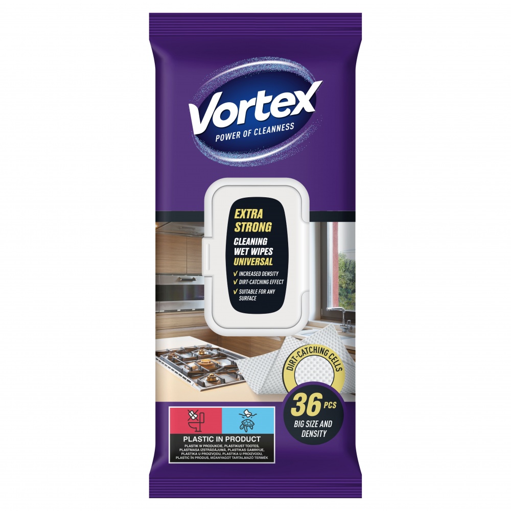 Влажные салфетки Vortex универсальные 36 шт./уп. белые