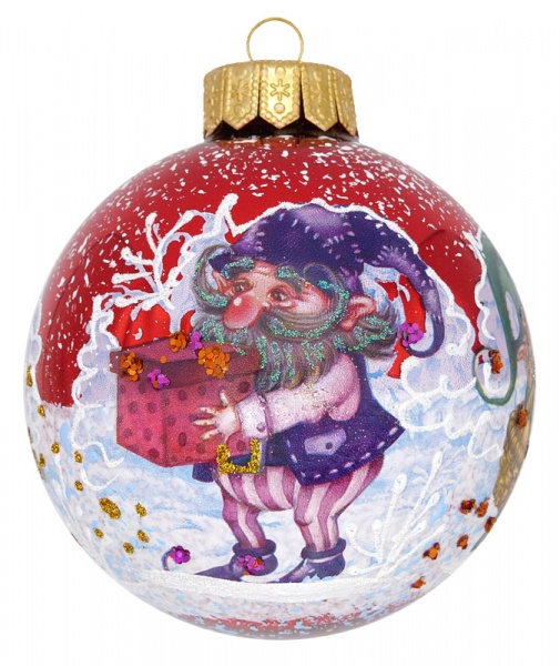 Шар стеклянный с пейзажным рисунком 100 мм красный 100Dпз(4)/1