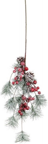 Веточка декоративная сосны с ягодами и шишками заснеженная RS1Z2211 90 см 