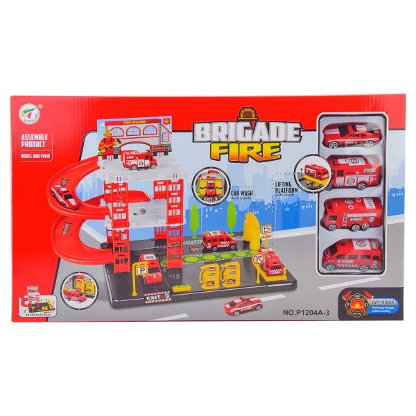 Игровой набор Паркинг, Пожарная станция 4 машинки P1204A-3