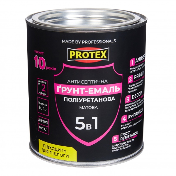 Ґрунт-емаль Protex 5в1 поліуретанова для дерева RAL 9003 білий шовковистий мат 0,8кг