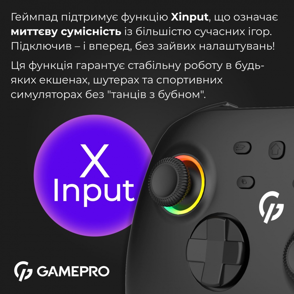 Геймпад бездротовий GamePro GPX13B 2.4G/BT 5.1/USB (Switch/PC/iOS/Android) RGB Black black