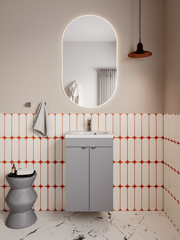 Тумба RIO (сіра) з умивальником Status 50 см