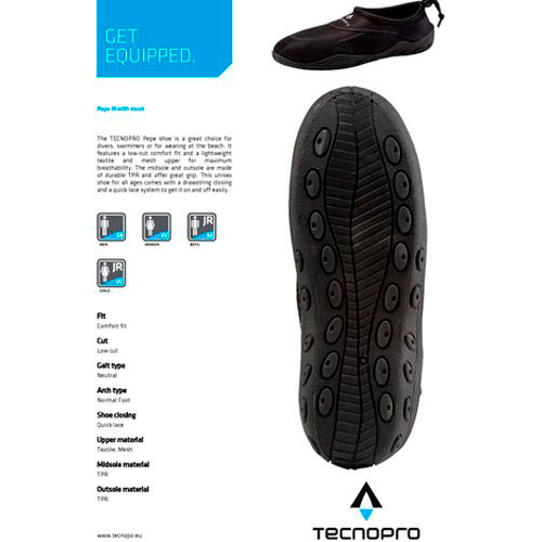 Тапочки для коралів TECNOPRO Pepe M with mesh 187380-050 EUR 33 чорний